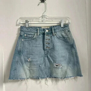 Free People Mini Denim Skirt Size 24 A Line Button Up TRENDING